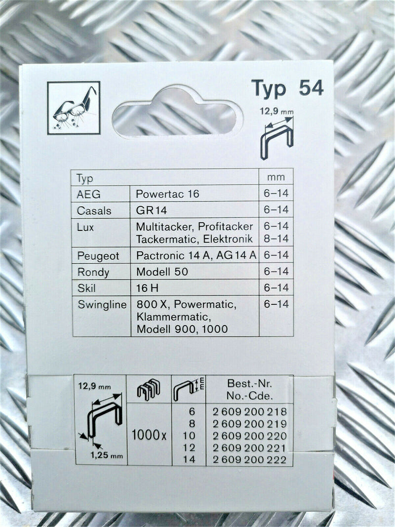 1000 Bosch Flachdrahtklammer geharzt TYP 54 12,9 x 1,25 x 14 mm 2609255843