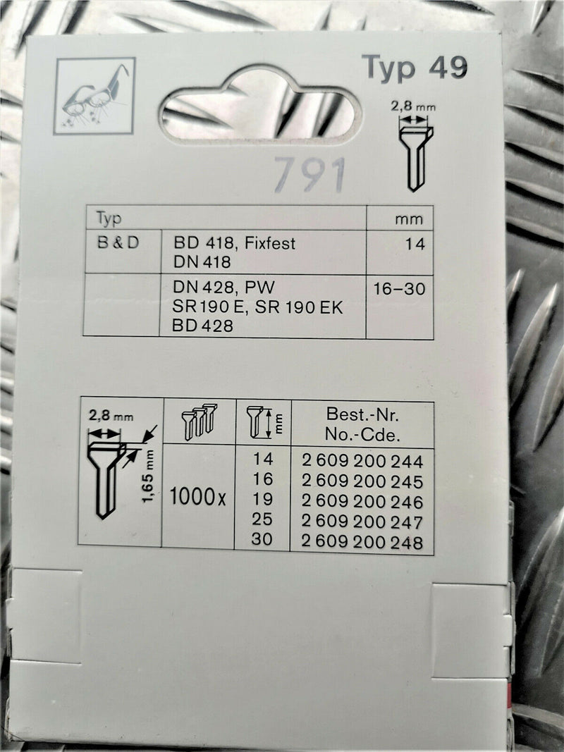 1000 Bosch Tackerstift Typ 49 2,8 x 1,65 x 25 mm 2 609 200 247 2609255817