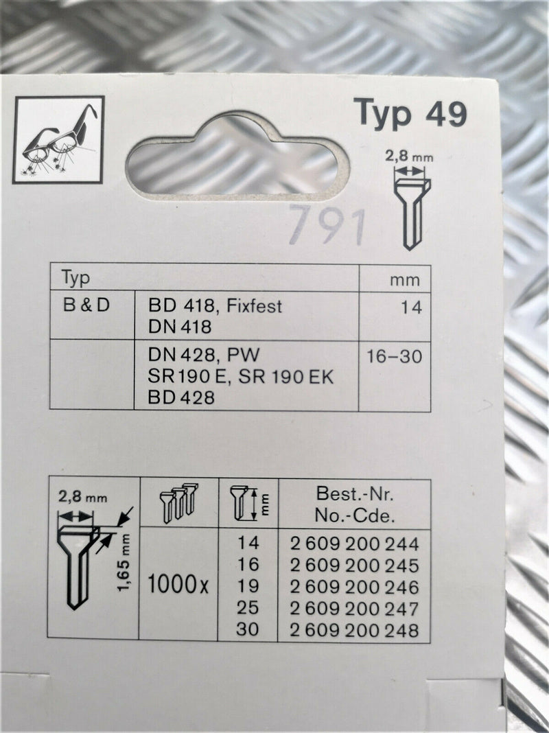 1000 Bosch Tackerstift Nagel Typ 49 2,8 x 1,65 x 30 mm 2609 200 248 2609255818